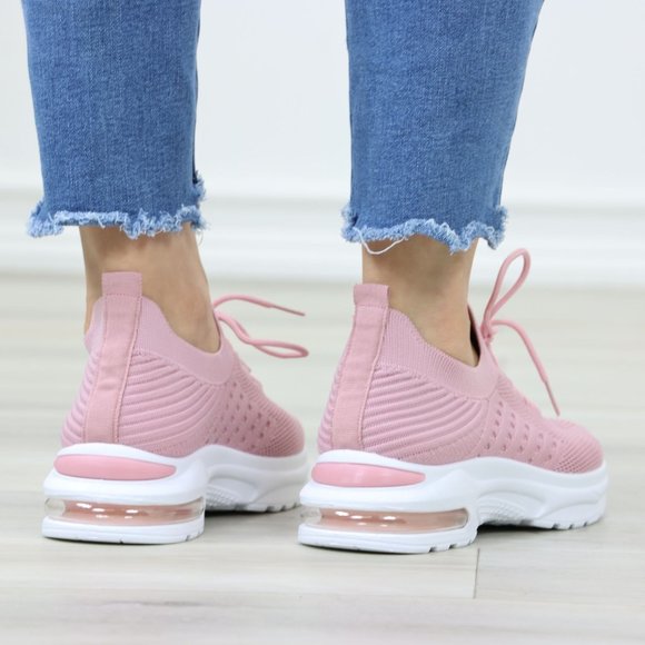 Pink Fashion Comfort Heel Sock Sneakers Shoes Slip Ons - Picture 6 of 12